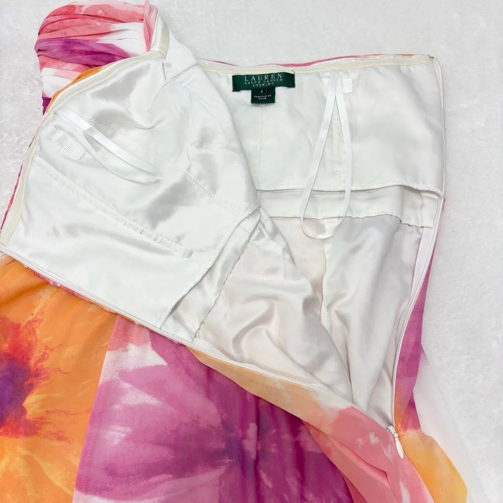 Ralph Lauren Evening Floral Maxi strapless  Dress in Pink and Orange Size 2